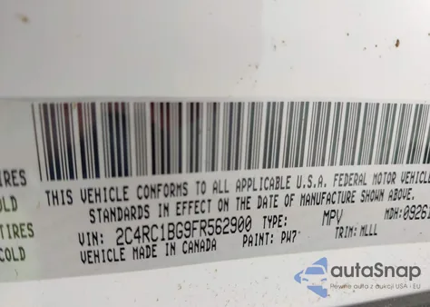 2015 Chrysler Town & Country Touring from USA, damaged, VIN 2C4RC1BG9FR562900